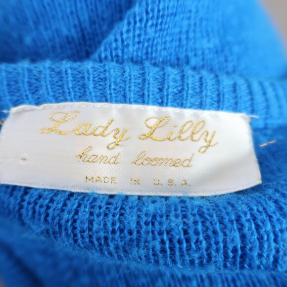 Vintage 80s Lady Lilly Cerulian Blue wool knit dolman sleeve sweater 24 - Picture 6 of 8